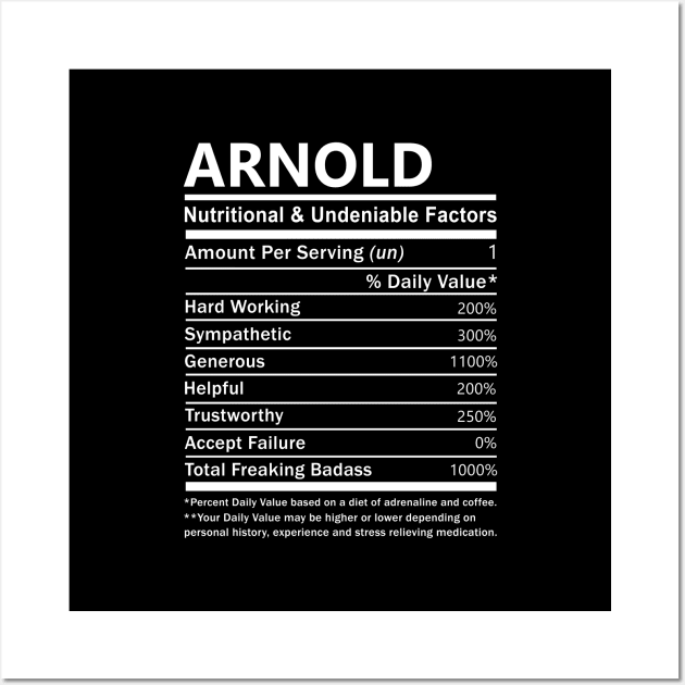 Arnold Name T Shirt - Arnold Nutritional and Undeniable Name Factors Gift Item Tee Wall Art by nikitak4um